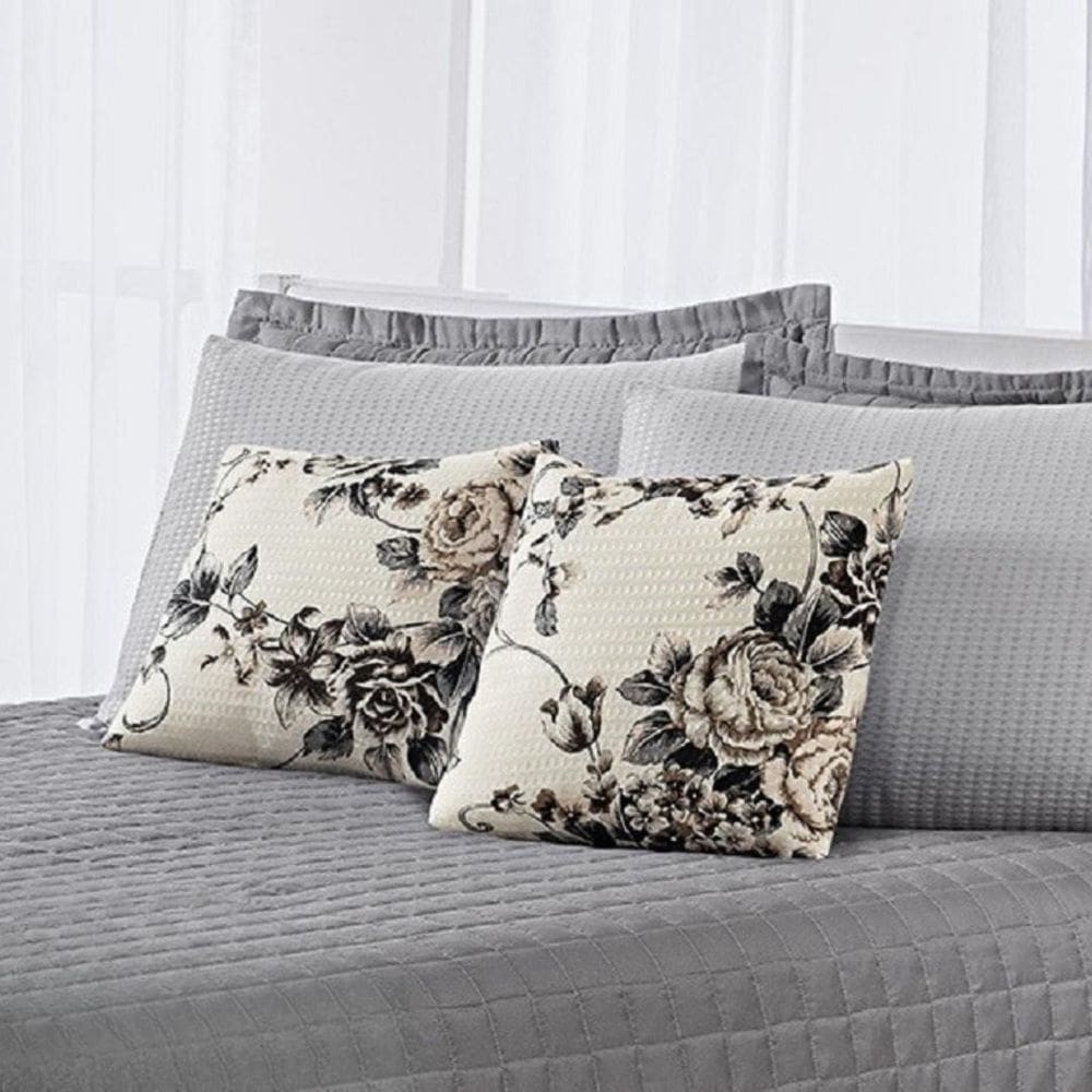 Kit 2 Capa Almofada Decorativa Piquet Floral 45X45 Zíper