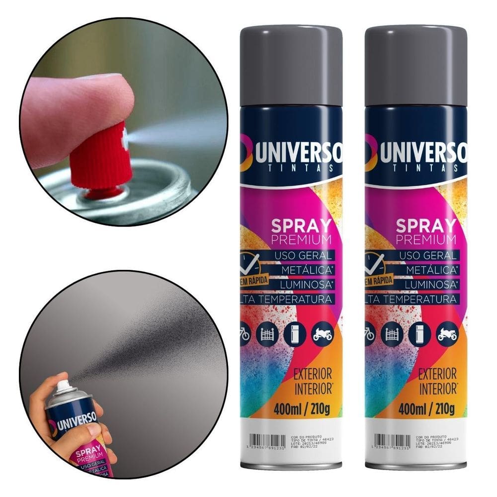 Kit 02 Latas Tinta Spray Cinza Grafite 400Ml Uso Geral