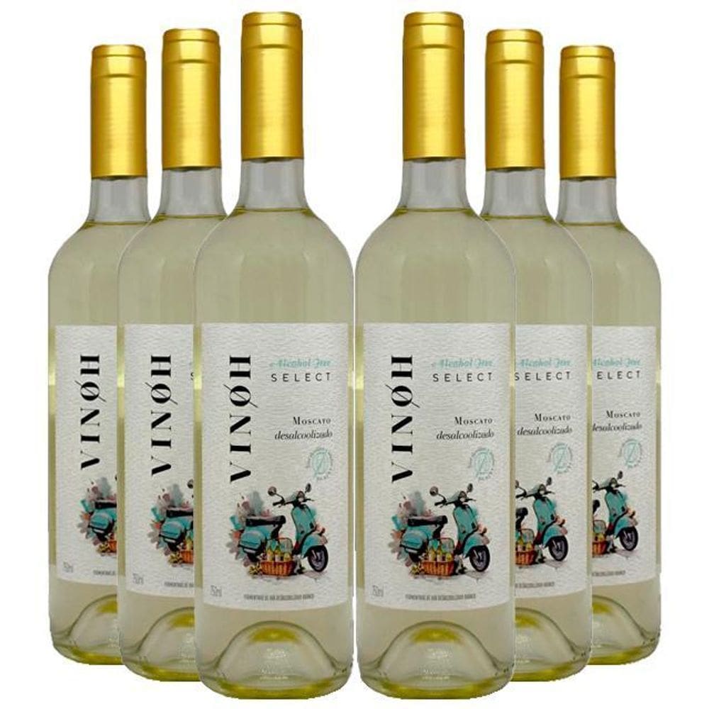 Kit 6 Vinho Sem Álcool Branco Seco Moscato Vinoh- 750Ml
