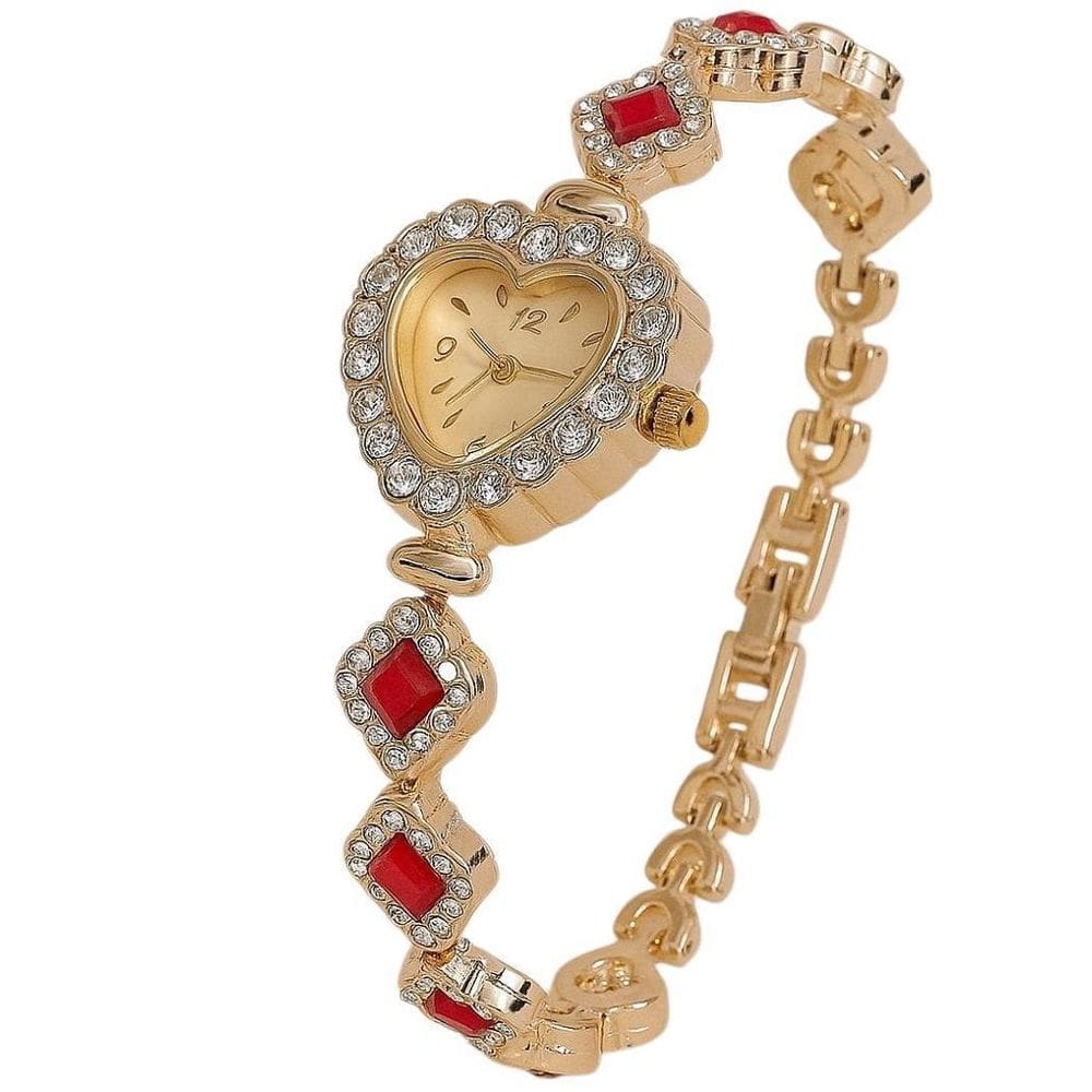 Relogio De Pulso Pequeno Brilhante Coração Vermelho Feminino