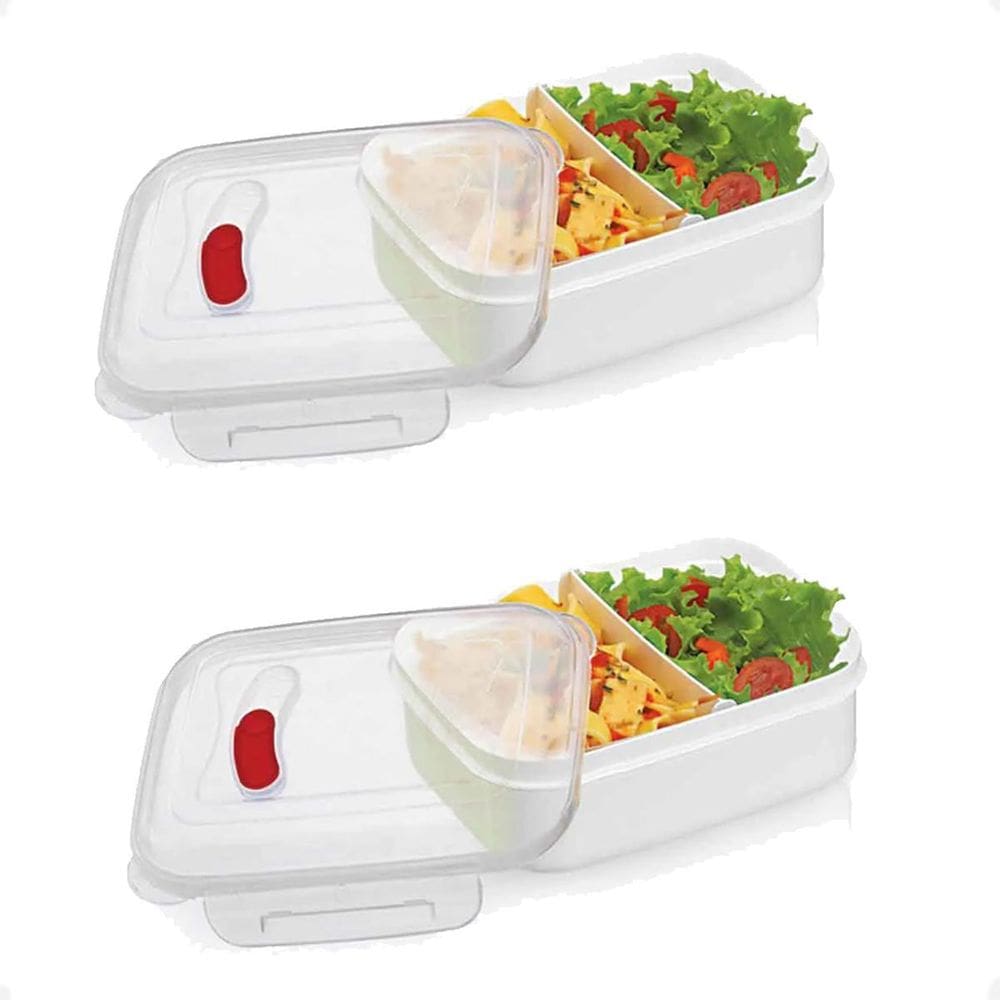 Kit 2 Marmita Due Com 2 Divisórias Para As Comidas 600Ml