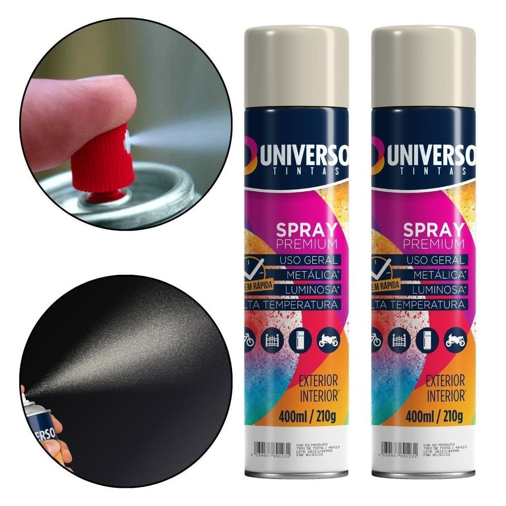 Kit 02 Latas Tinta Spray Branco Brilhante 400Ml Uso Geral