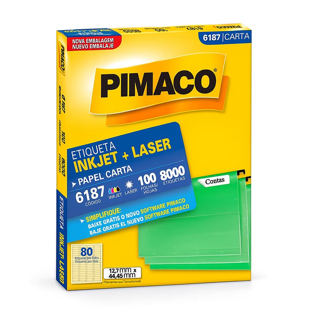 Etiqueta Inkjet Laser 6187 Pimaco 100 Fls 12.7 x 44.45mm Pimaco