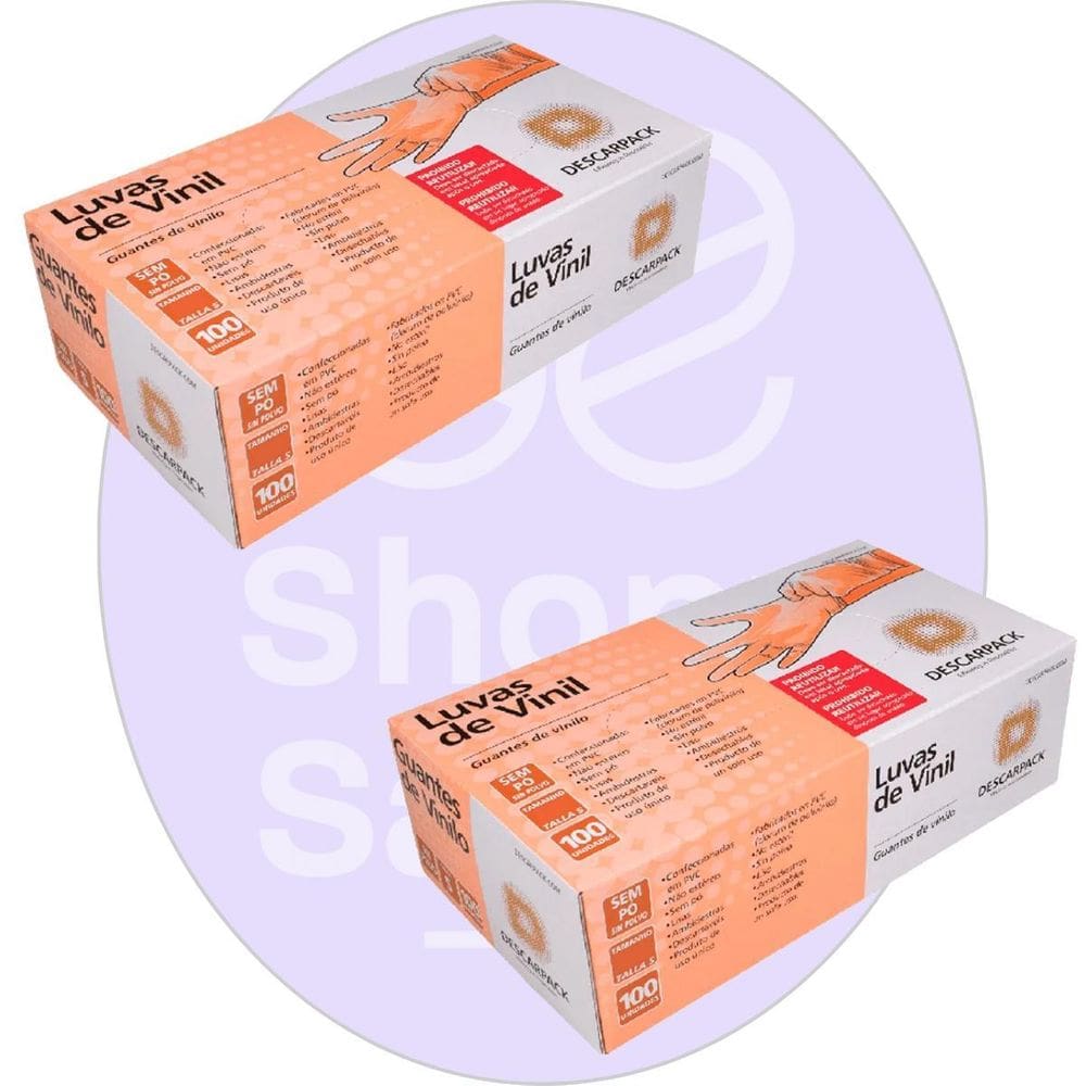 Kit 02 Luvas De Vinil Descartável P Sem Pó - Descarpack