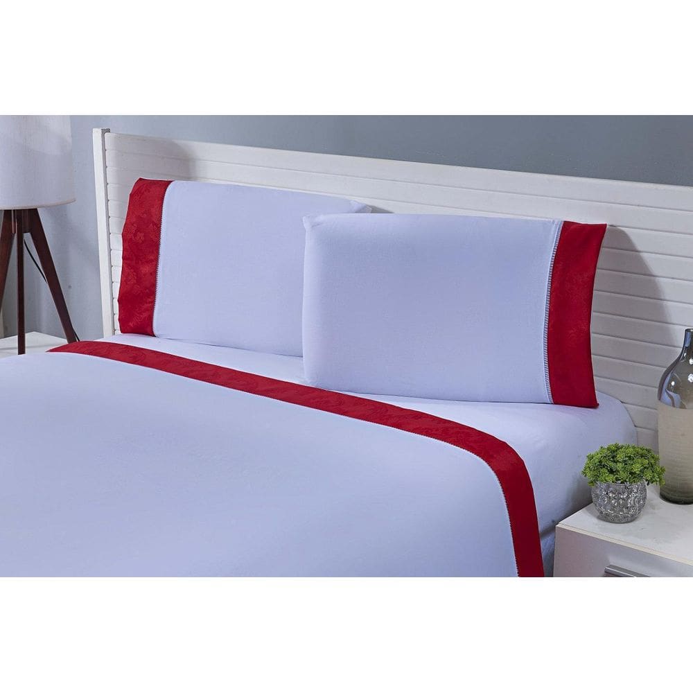 Lençol 4Peça Cama Viúva188X128X30 200Fios Jacquard Vermelho