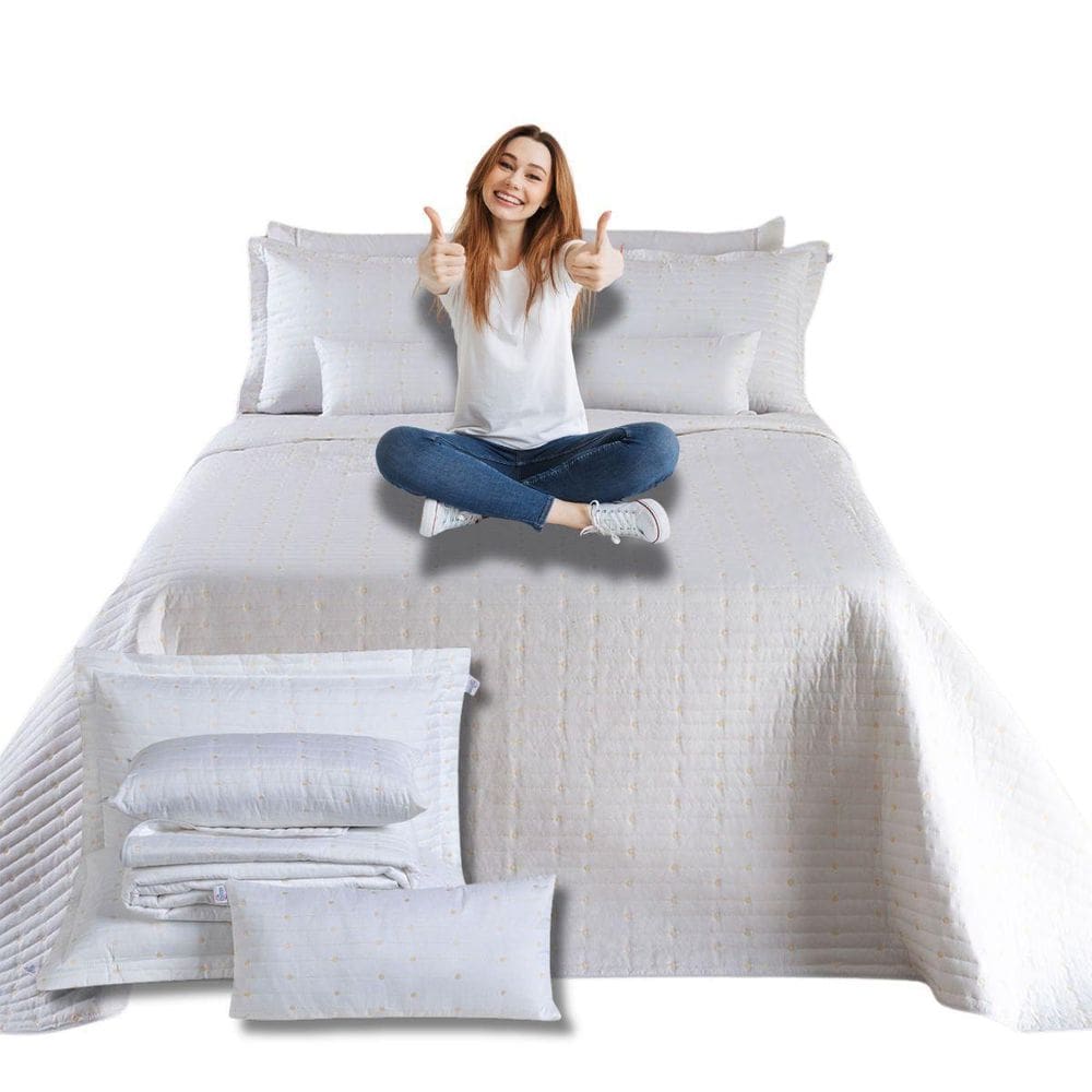 Conjunto Cobre Leito Casal 7 Peças Urbany Bordado Premium