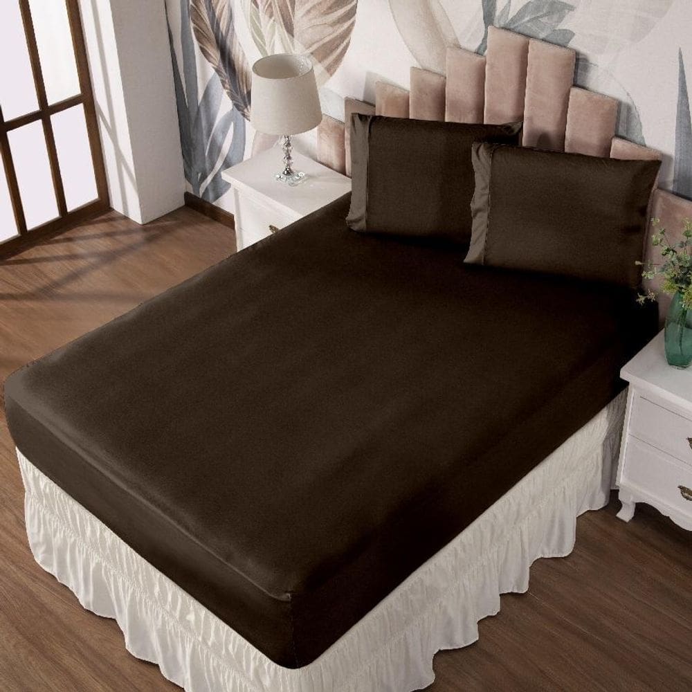 Jogo De Cama Casal Lençol E Fronha Prático Malha Lisa 3 Pç