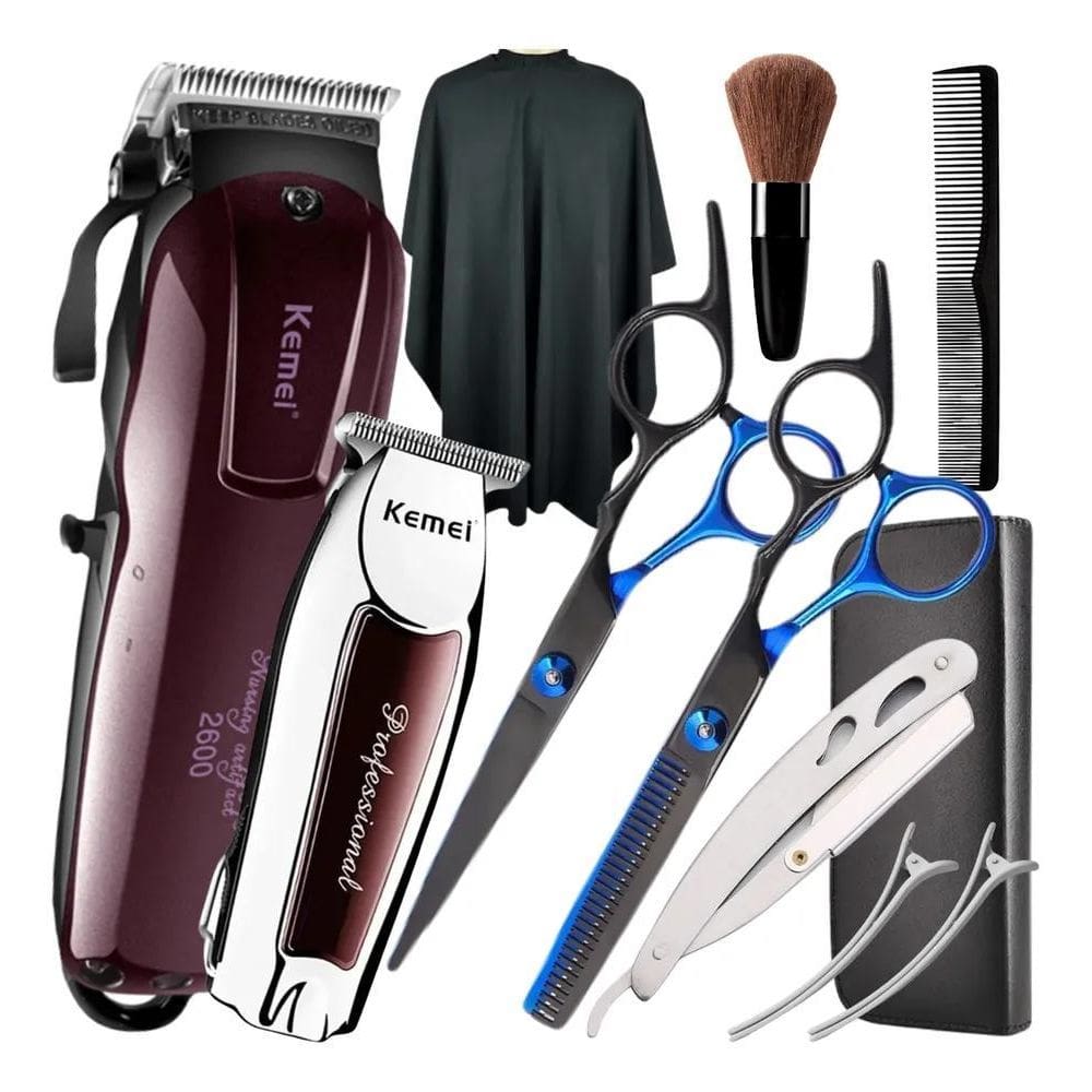Kit Máquina De Corta Cabelo Tesouras Barbeiro Profissionais