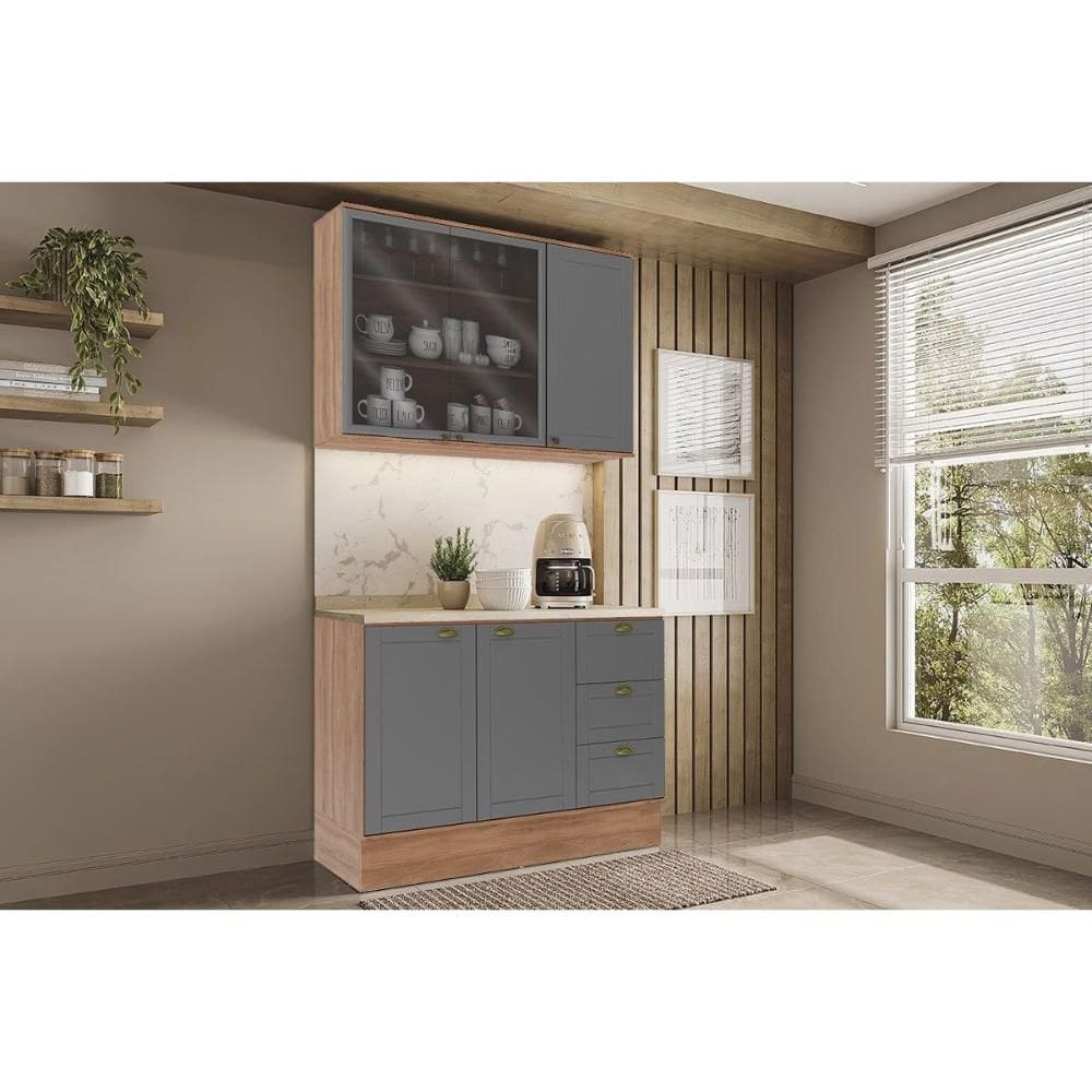 Cozinha Completa Carraro 2 Peças Bella C2P48 Nogal/Cinza