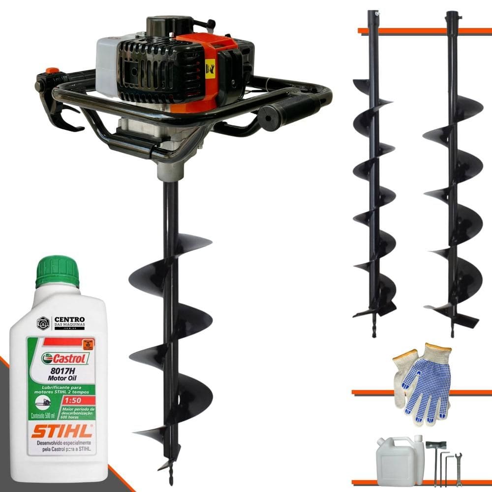 Máquina Fura Terra Perfurador de Solo Vant VPS52 À Gasolina 2T 52cc 6.500rpm 2HP + Brocas 80x10cm, 80x15cm e 80x20cm + EXTRA 1 ÓLEO STIHL