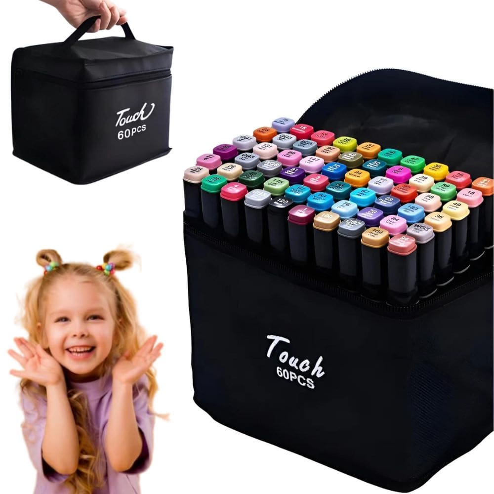 Marcador Touch Canetas Ponta Dupla Kit 60 Cores Para Desenho E Colorir