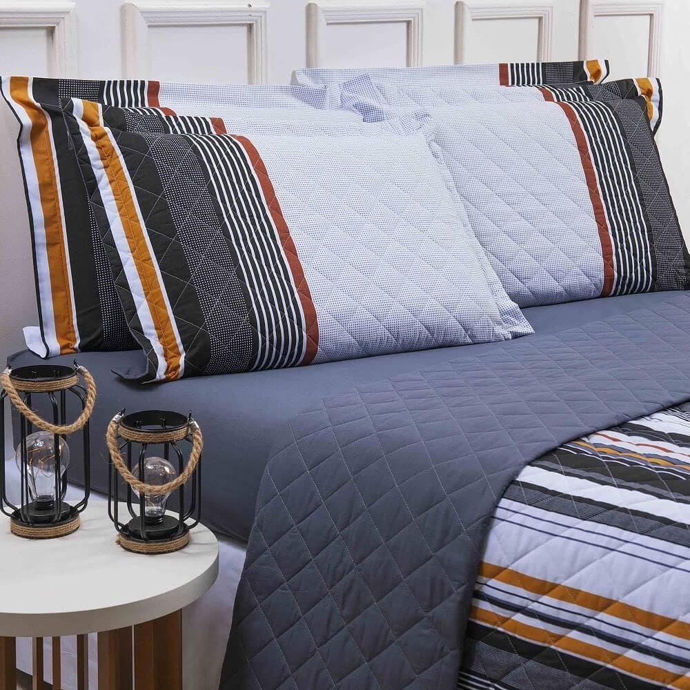 Kit Colcha / Cobre Leito Solteiro King 180 Fios Estampado