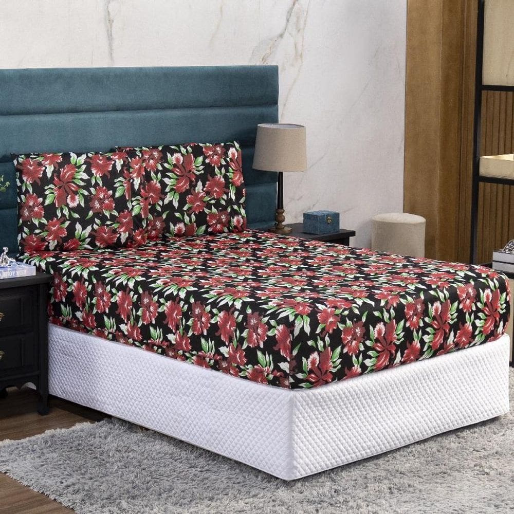 Jogo De Cama Casal Lençol E Fronha Prático Malha Estampada 3 Peças