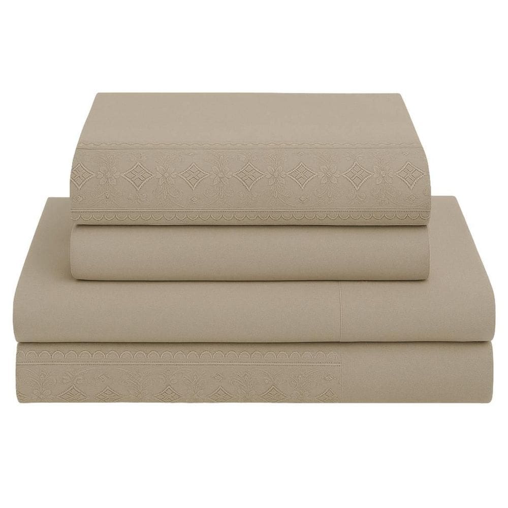 Jogo Cama King 4 Peças Bordado Inglês Exclusive - Bege