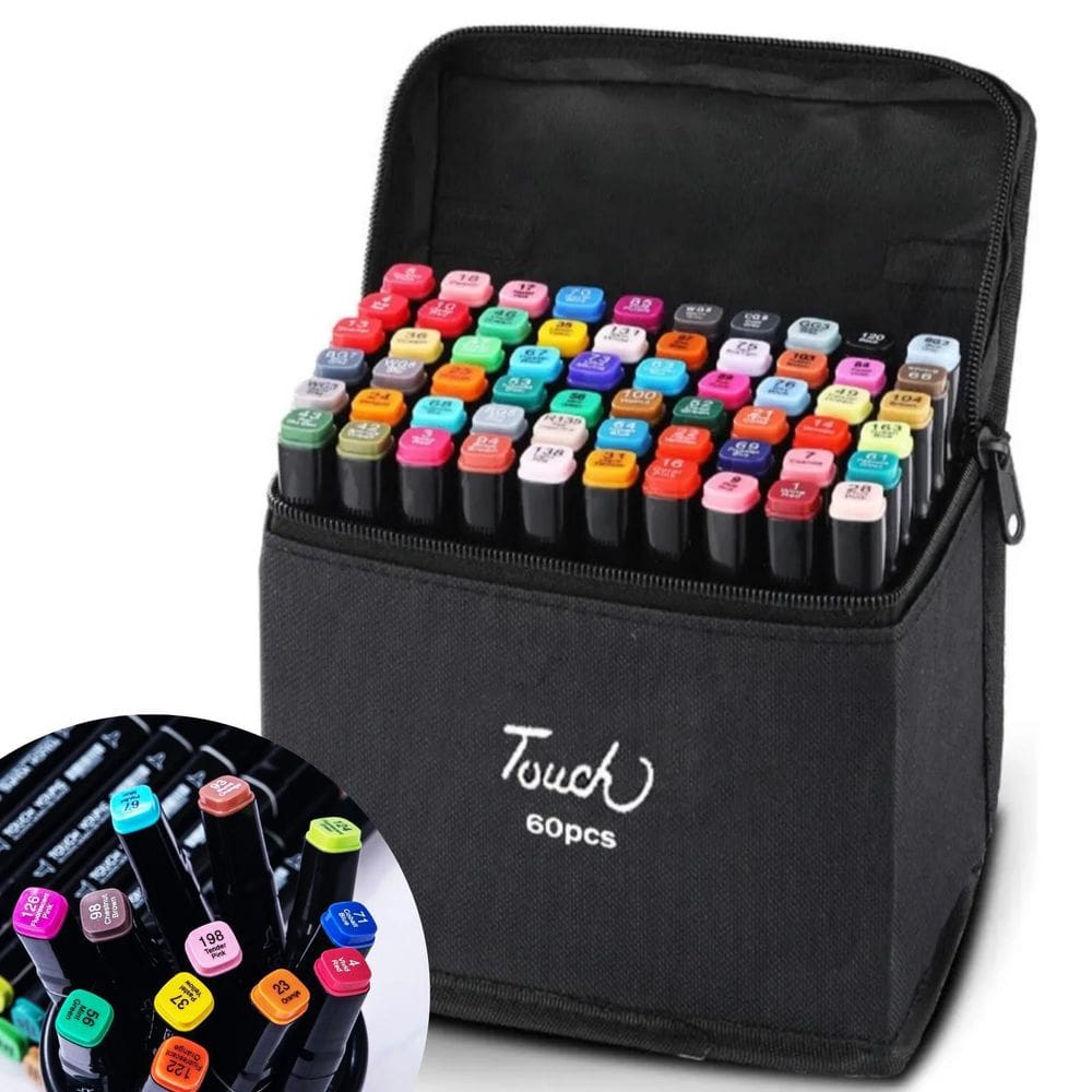 Marcador Caneta Touch Kit 60 Cores Ponta Dupla Para Colorir
