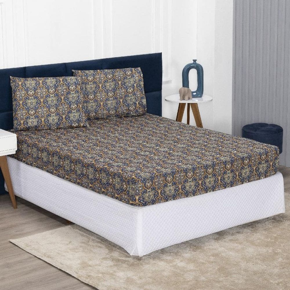Jogo De Cama Casal Lençol E Fronha Prático Malha Estampa 3P