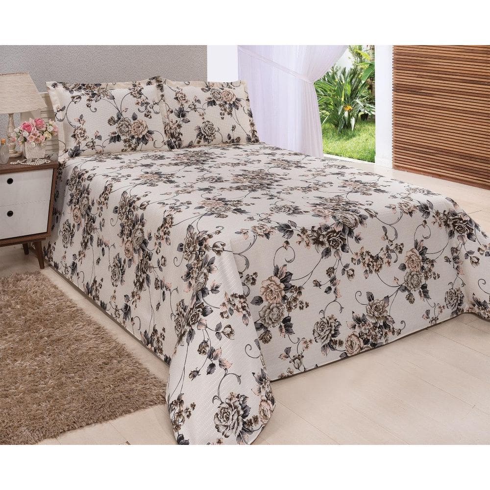 Cobre Leito Colcha Piquet Algodão Bege Cama Casal Queen