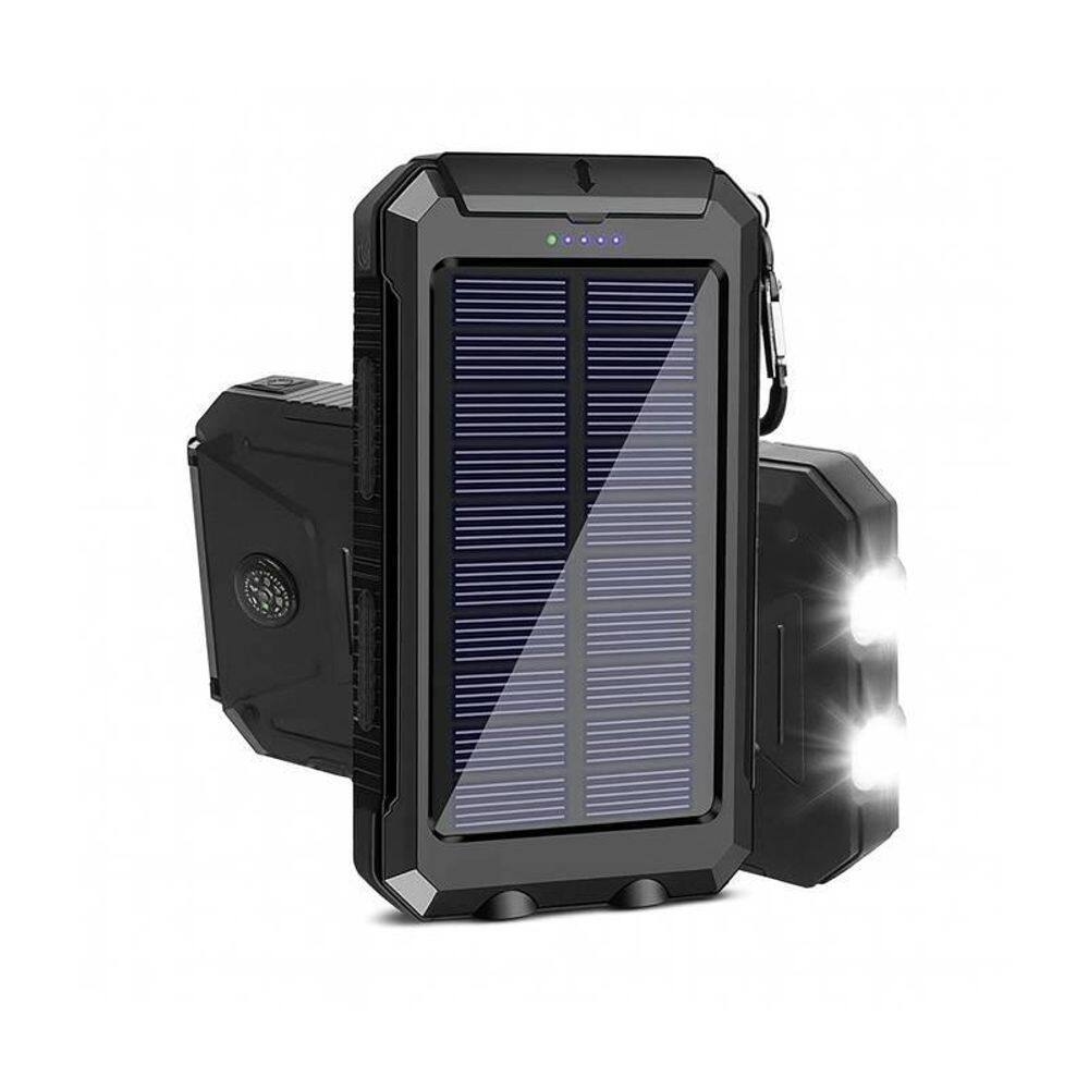 Carregador Portátil Preto Power Bank Solar Usb Com Lanterna