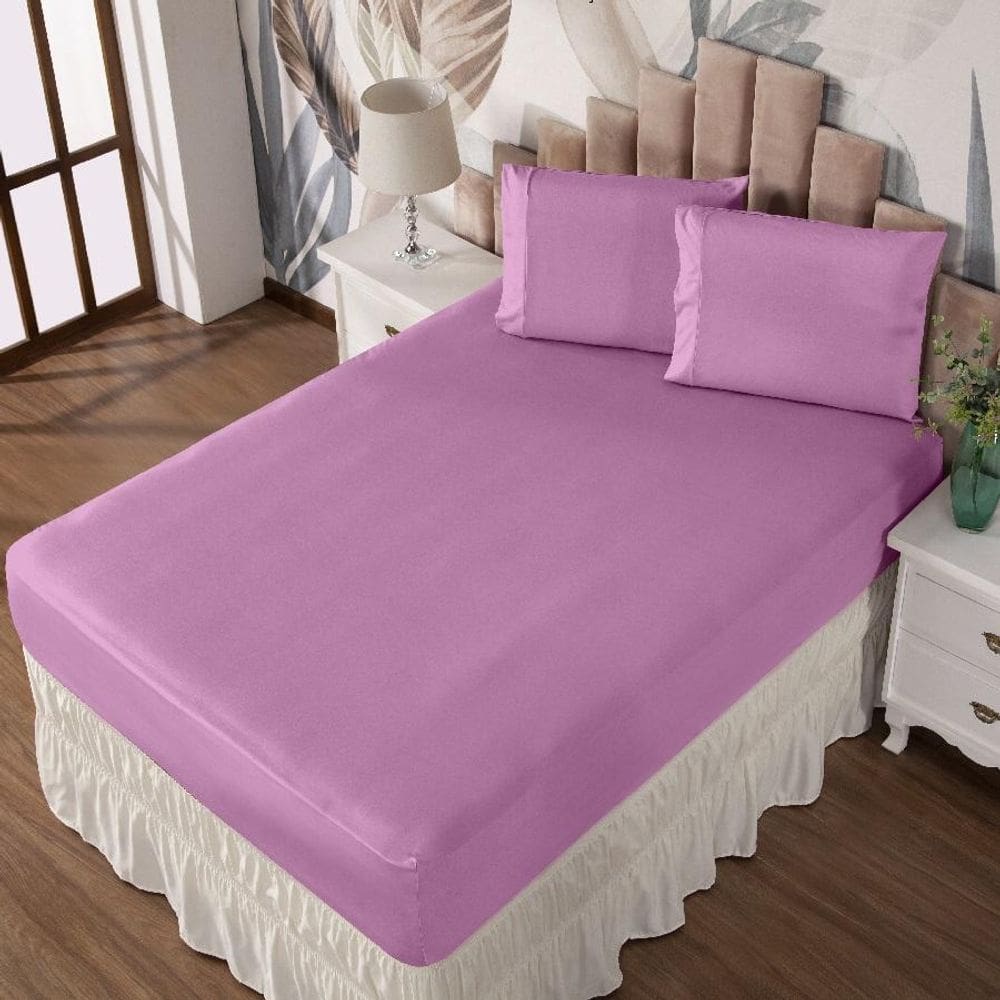 Jogo De Cama Casal Lençol E Fronha Prático Malha Lisa 3 Pç