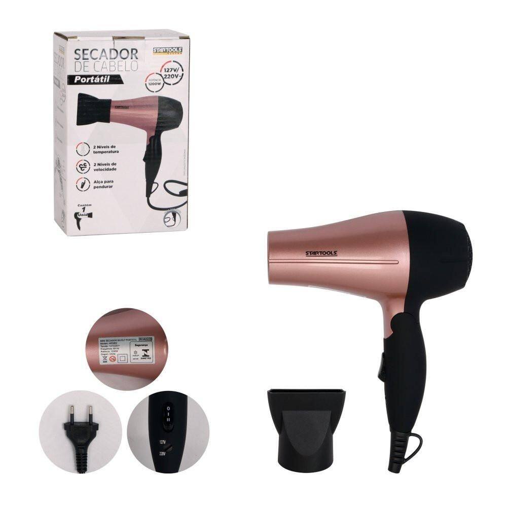 Secador De Cabelo Portátil 1200W Bivolt - Rosa