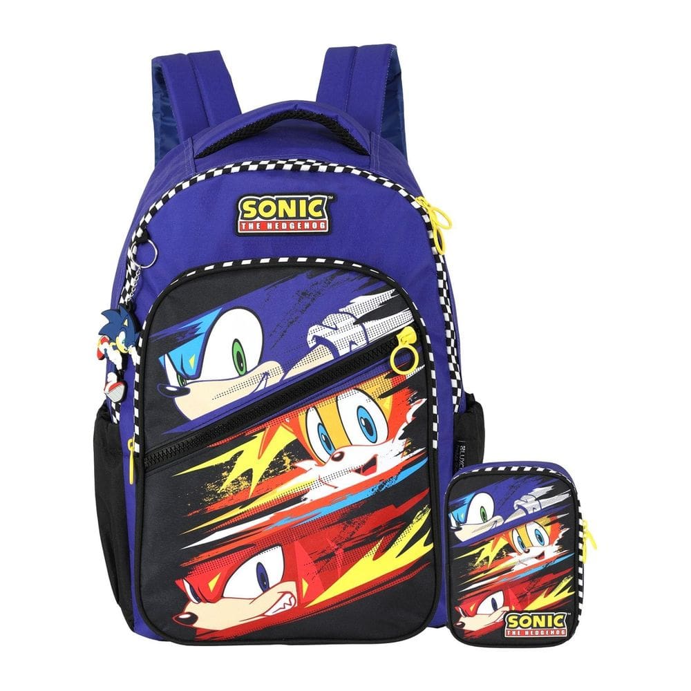 Kit Escolar Sonic Mochila De Costas + Estojo Box Game