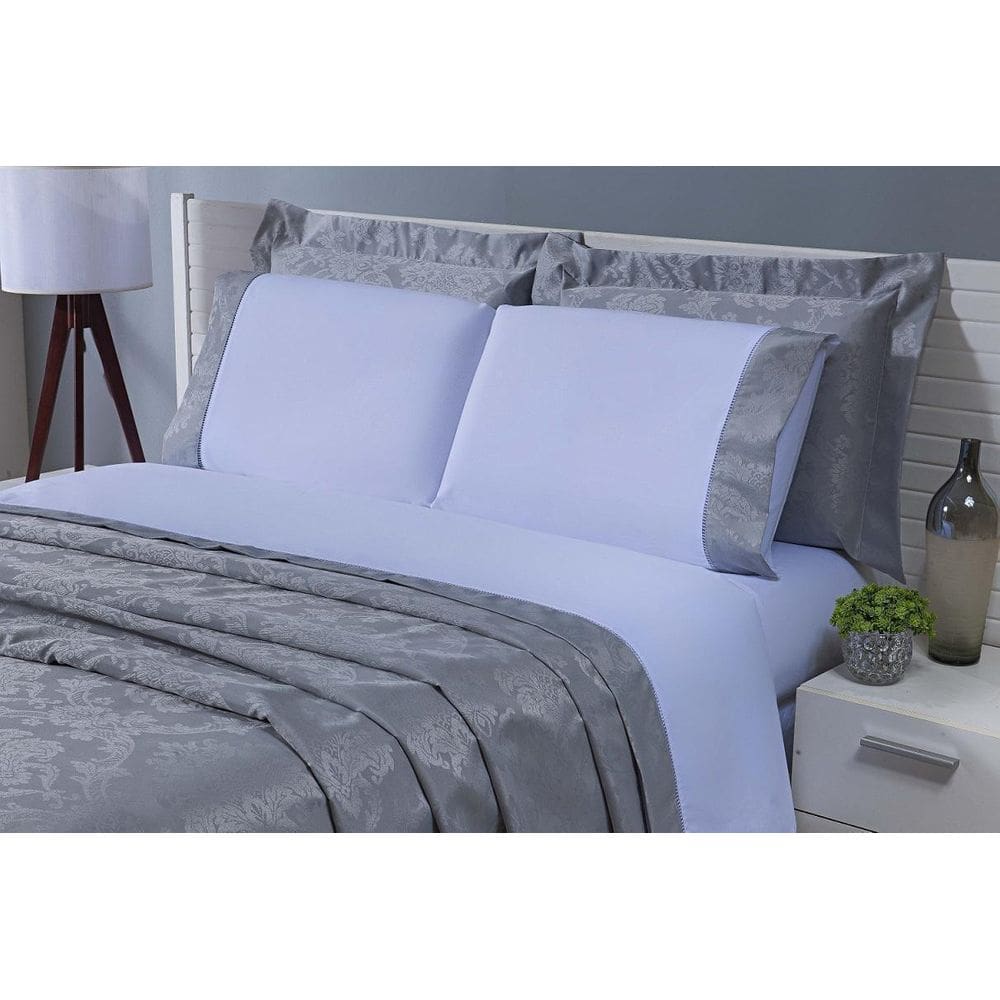 Kit Cobre Leito Jaquard E Jogo De Lençol Viúva 7Peças Cinza