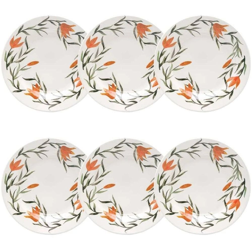 Jogo De Pratos Rasos Oxford Cerâmica Lírios 24Cm 6 Pç