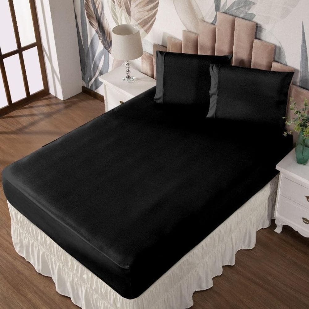 Jogo De Cama Casal Lençol E Fronha Prático Malha Lisa 3 Pç