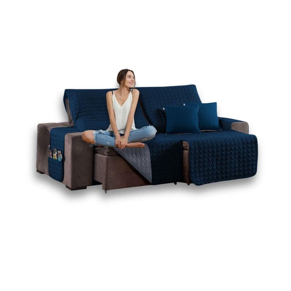 Kit Capa Protetora Sofá Retrátil 2,20M Shield Dupla Face +