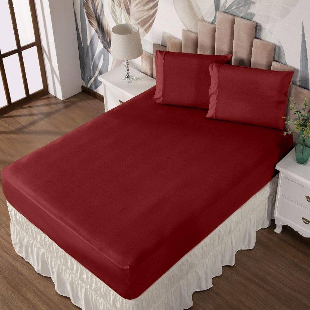 Jogo De Cama Casal Lençol E Fronha Prático Malha Lisa 3 Pç