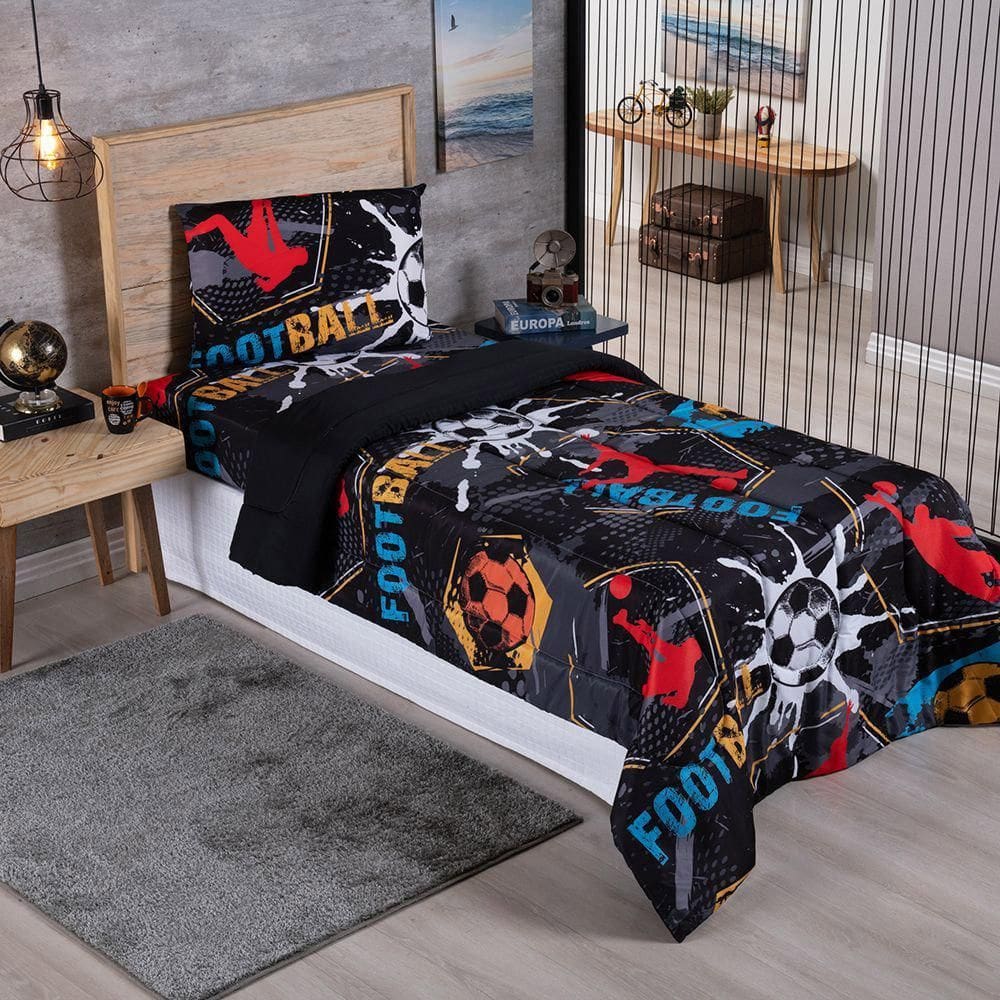 Coberdrom Edredom Solteiro Alegria Soccer - 100% Poliéster