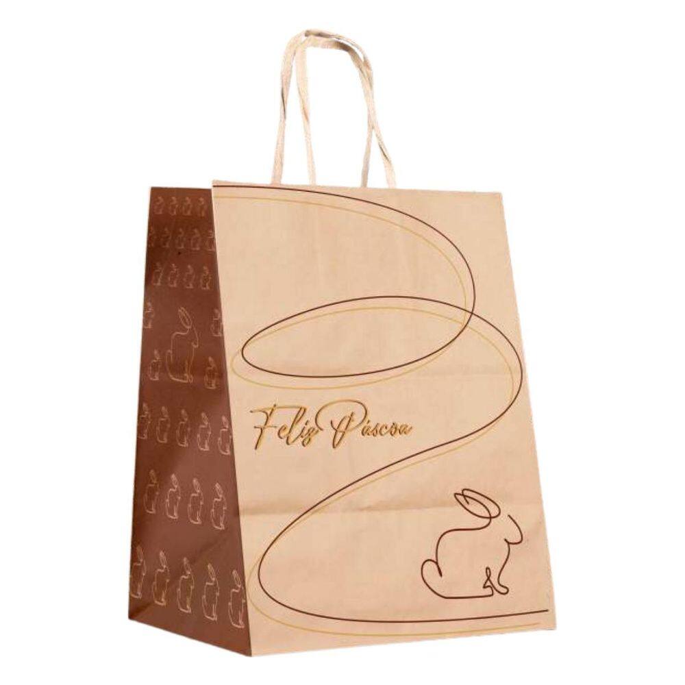 Kit 10 Sacola De Papel Kraft Coelho Dourado P 13,5X8X19Cm