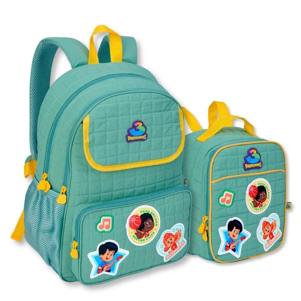Mochila Com Lancheira Três Palavrinhas Kit Escolar Infantil