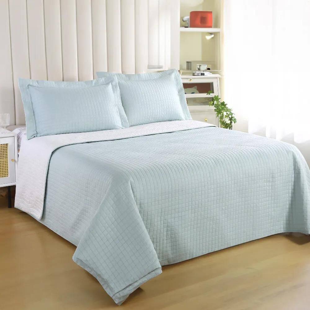 Kit Cobre Leito Casal Duo Grid - Sultan Menta / Branco