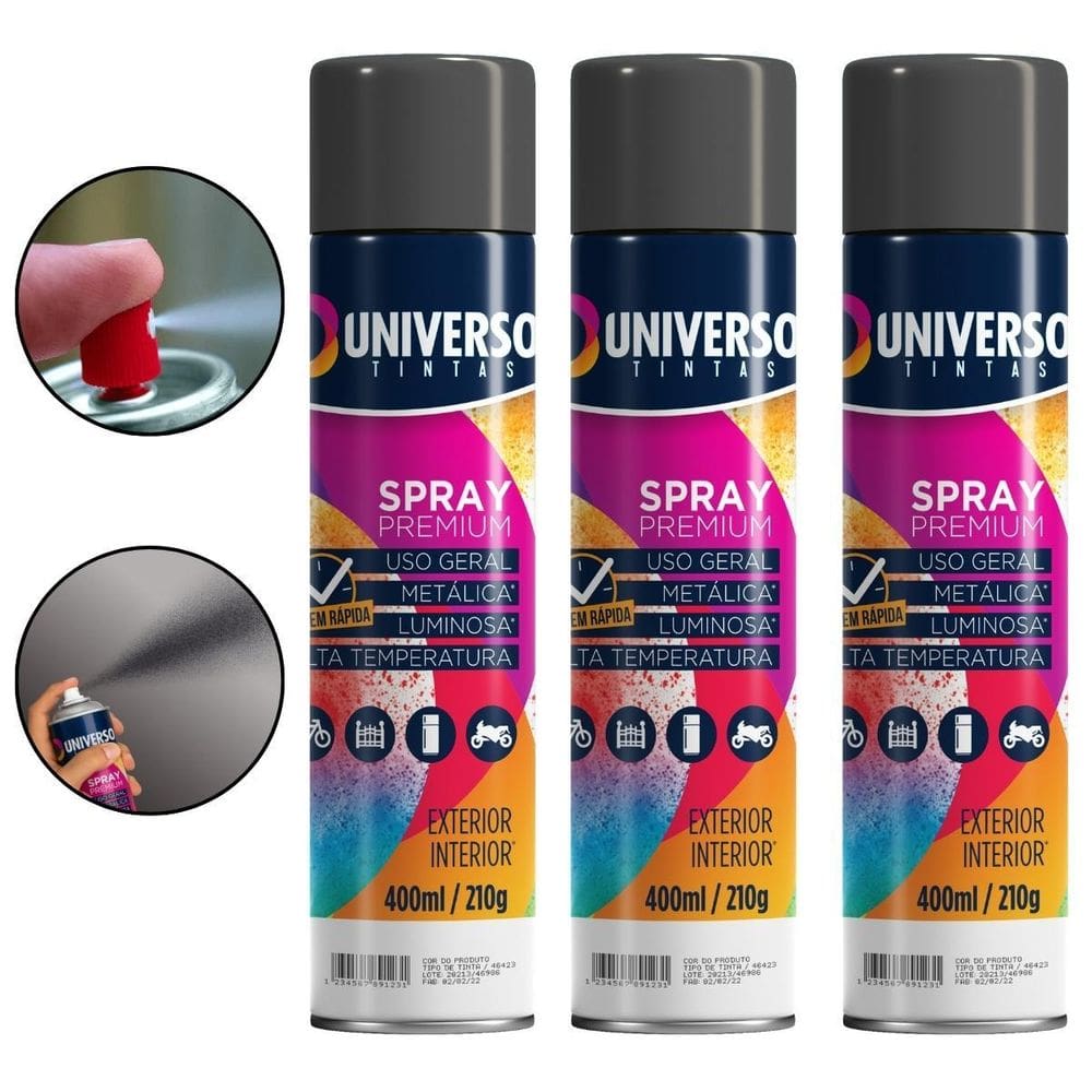 Kit 03 Latas Tinta Spray Preto Fosco 400Ml Uso Geral