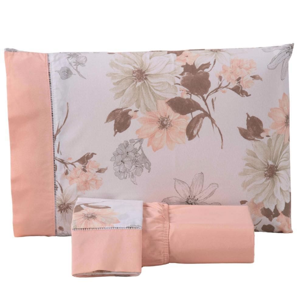 Jogo De Cama Lençol Queen California 3 Peças - Salmão