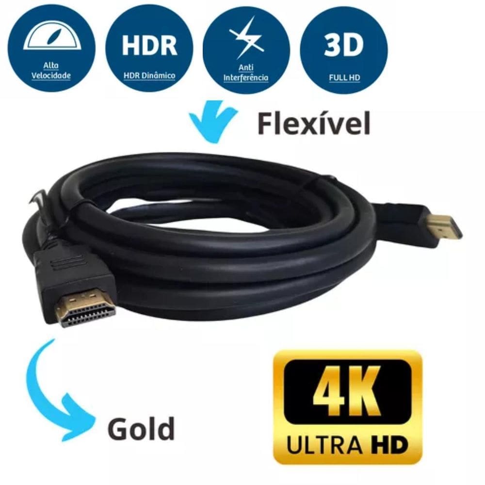 Cabo Hdmi 3M 4K Premium Ultra Resistente Computador Tv