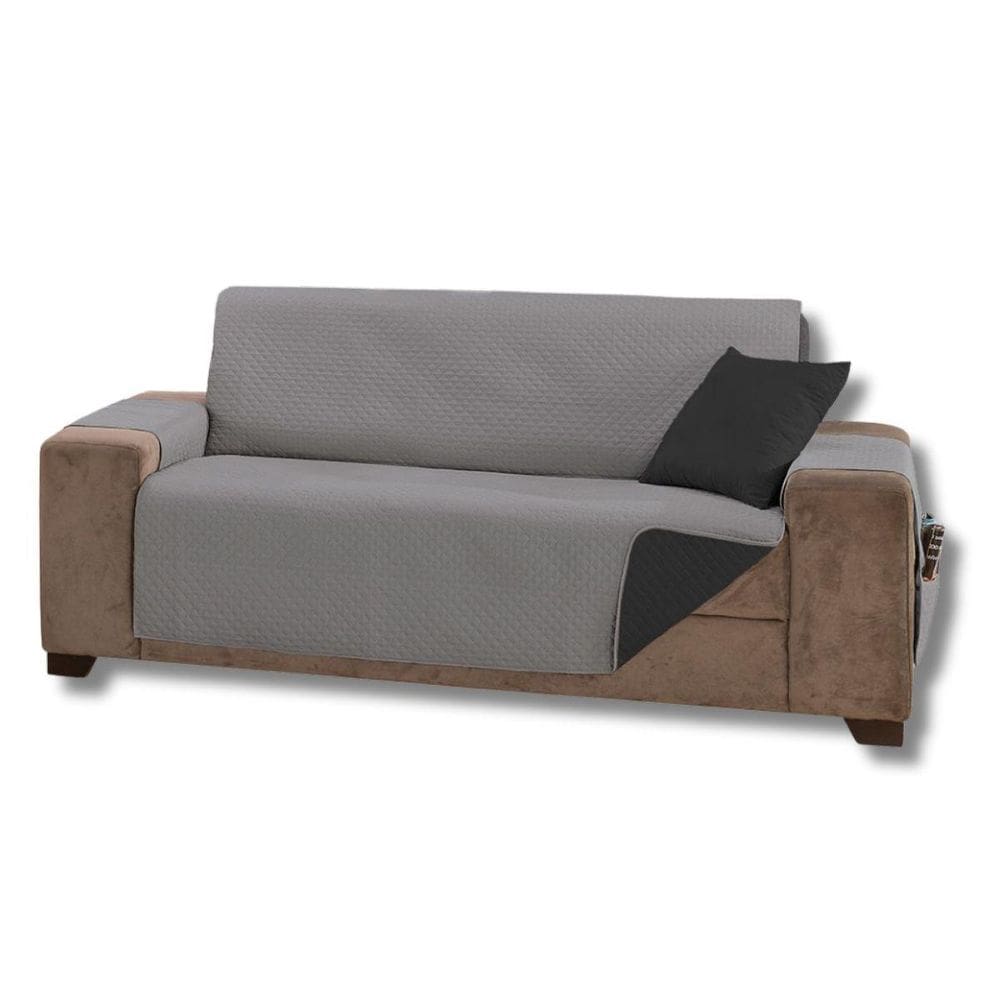 Capa De Sofá 3 Lugares Impermeável Dupla Face Com Bolsos