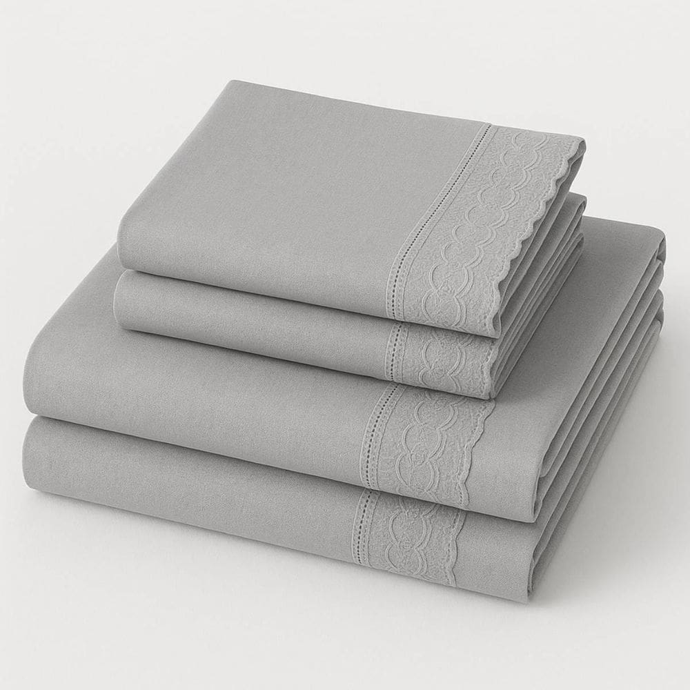 Jogo Cama Queen 4 Peças Bordado Inglês Exclusive - Cinza