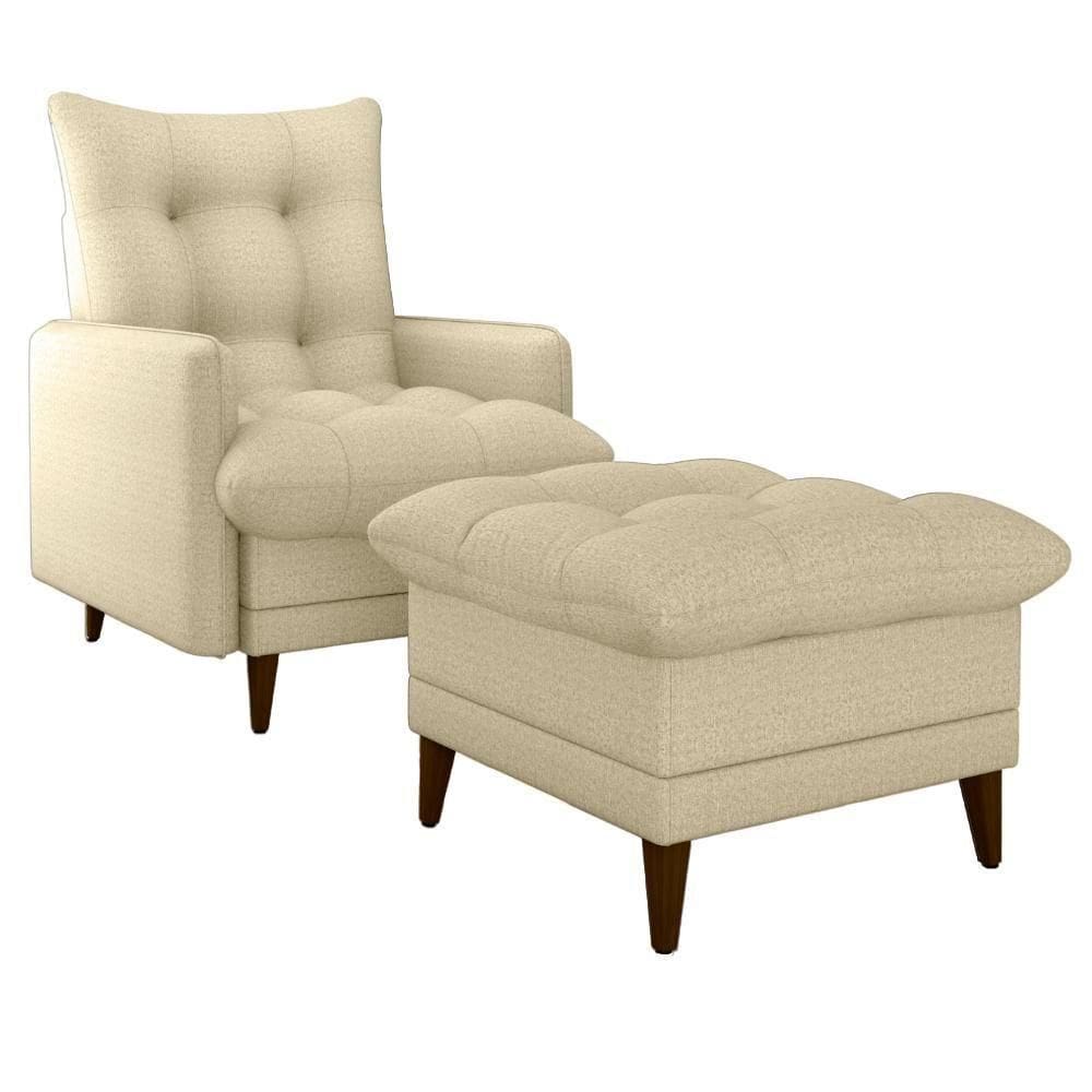 Poltrona E Puff Montreal Linho Vancouver Milani Store Palha