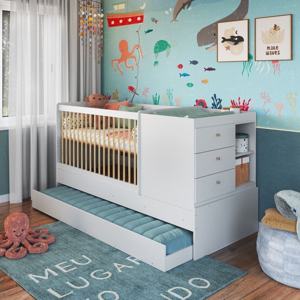 Berco Multifuncional 3 Gavetas com Cama Auxiliar Dengo Completa Moveis
