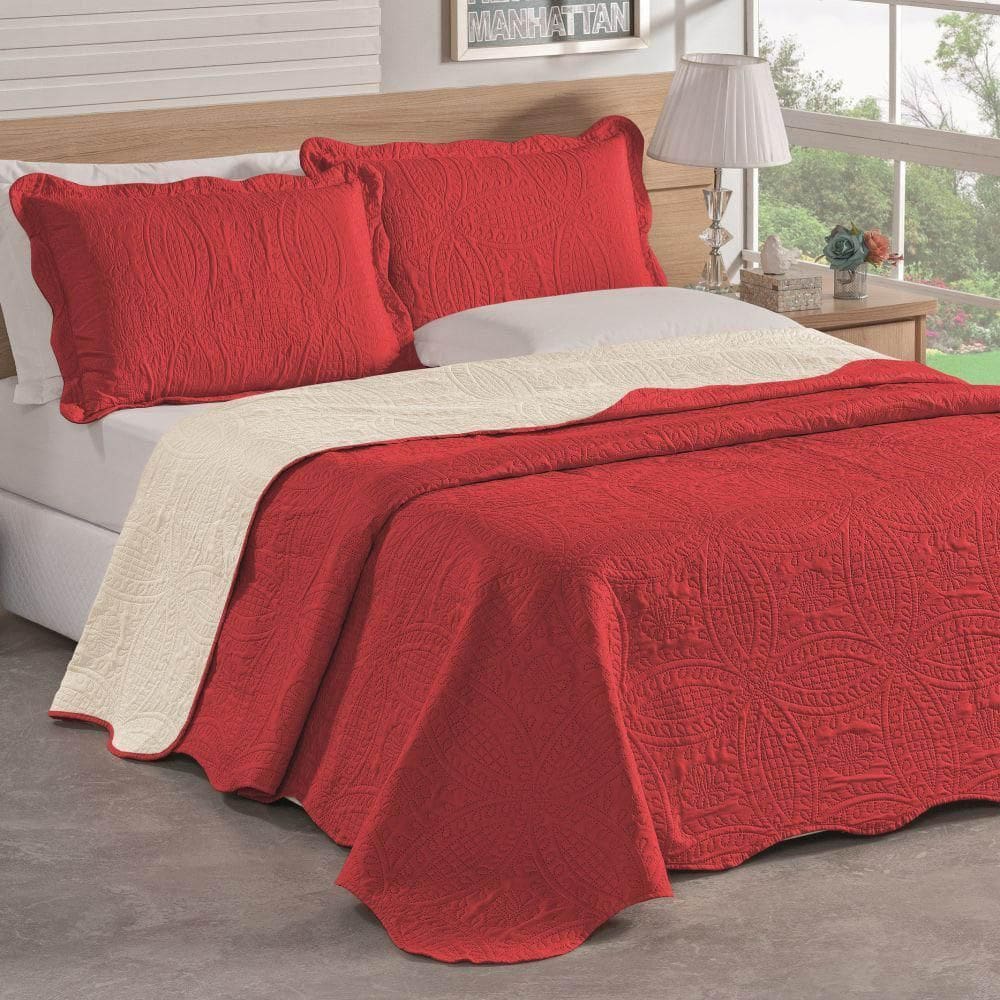 Colcha King Bella Dupla Face 03 Peças - Vermelha