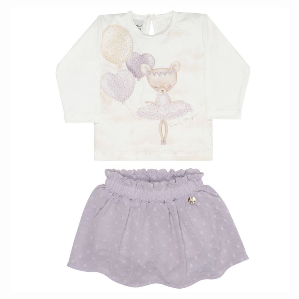 Conjunto Menina Blusa / Saia Bailarina Lilás -Sonho Mágico