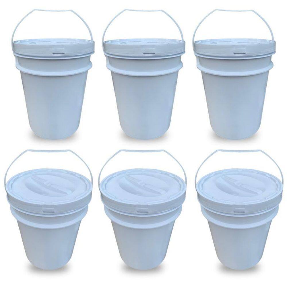 Kit Balde Plastico Com Tampa Rosca. - Kit 6 Pçs