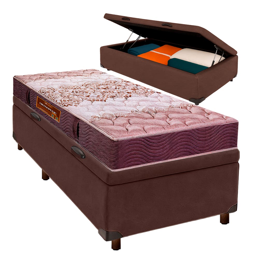 Cama Box Bau + Colchão Solteiro D26 Ortophedic Sankonfort