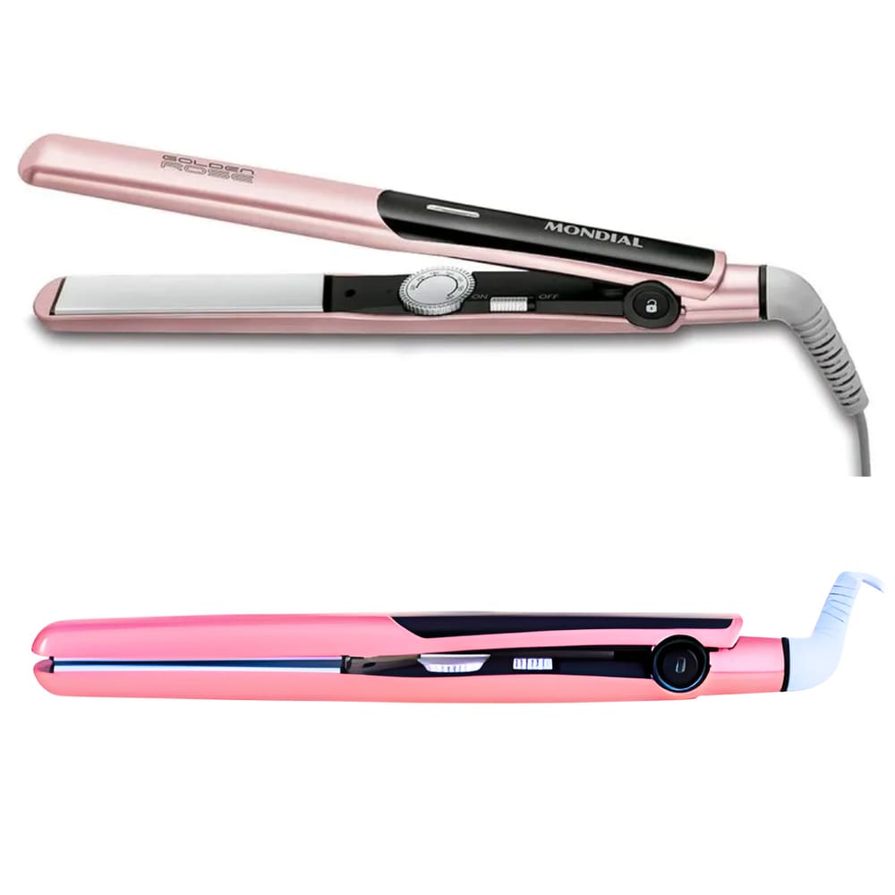 Prancha Alisadora Chapinha de Cabelo Revestimento Cerâmico + Tourmaline Golden Rose Mondial P20 Bivolt