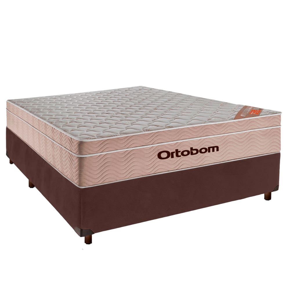 Cama + Box Marrom e Colchão Molas Ensacadas Casal - Airtech Ortobom