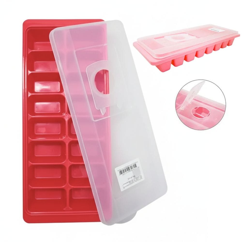 Forma Gelo Para 16 Gelos Plástico com Tampa e Abertura para Água 25x10cm - Colorida - PANAMI