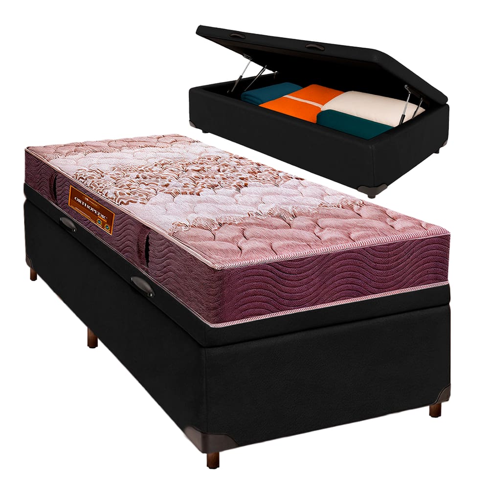 Cama + Bau Blindado e Colchão D26 Solteiro - Ortophedic Sankonfort