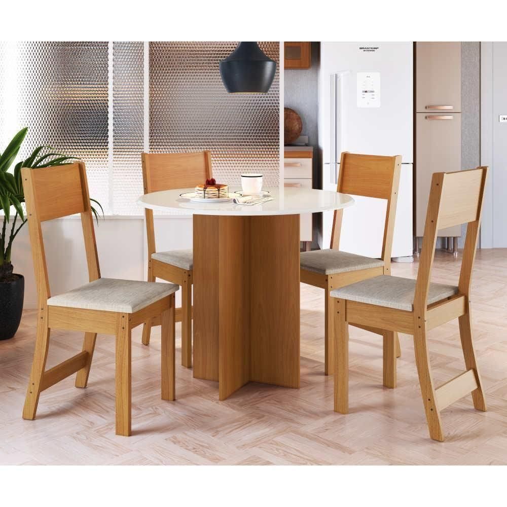Conjunto Mesa De Jantar E 4 Cadeiras Alice Indekes - Linho